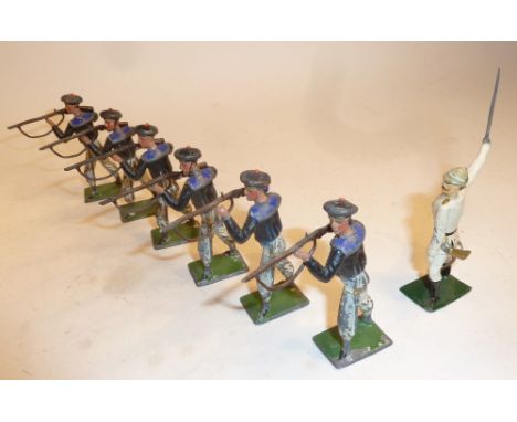 German made French Matelots 58mm scale, possibly by Noris, standing firing, with an officer in whites, possibly not by Noris 