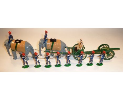 Trophy for Under Two Flags Indian Army Elephant Gun Team two elephants with mahouts, limber, 40pdr gun, eight Indian gunners 