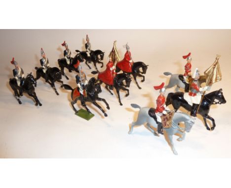 Britains Household Cavalry set 2, Royal Horse Guards, officer on rearing horse (G) with Life Guard Picture Packs 1268B Standa