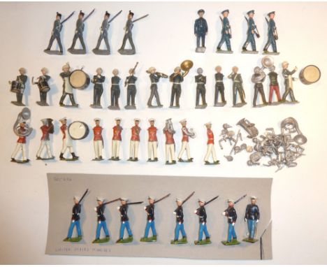 Britains U.S. Forces set 228, U.S. Marines with officer (VG) 1958, figures from sets 2117, U.S. Army Band in steel helmets (f