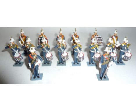 King and Country Royal Marines 'Bugle Call" two eight piece Drum Corps, with the bugles playing, in original boxes (E, boxes 