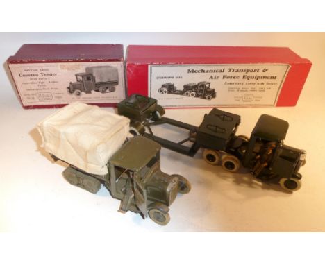  * Britains set 1433 Covered Tender SECOND VERSION, khaki finish, metal tracks, white treaded tyres, with not matching driver