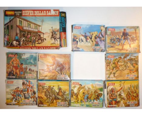 Timpo Silver Dollar Saloon in original box and Airfix 00 Scale Figures in nine original boxes (G, figures off sprues, boxes F