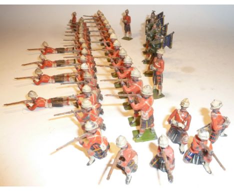 Britains from set 89, Cameron Highlanders firing THIRD VERSION, twelve standing, eighteen kneeling and four lying, legs apart