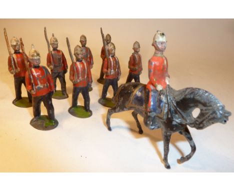 Britains set 36, Sussex Regiment FIRST VERSION, Germanic fixed arm figure with mounted officer (F, not matching, two rifles a