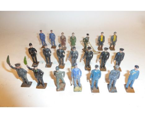  * Britains from set 1423, 0 gauge Railwaymen and Passengers including golfers with bag or stick, platelayers with oil can or