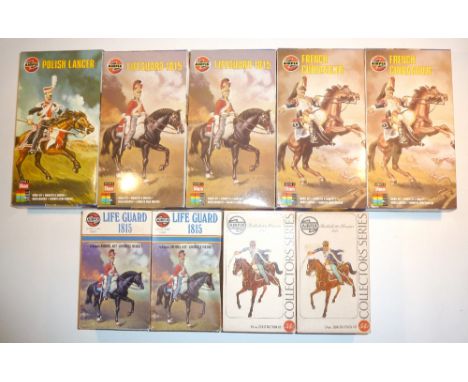 1/32 scale Napoleonic nine unpainted Airfix cavalry kits, three Toyway and Timpo Action packs, two packs of Elite metal figur