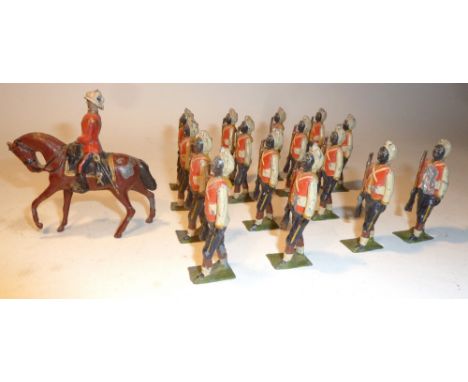Britains set 19, West India Regiment SECOND VERSION, square bases, with mounted officer (small hole in helmet) and seven addi