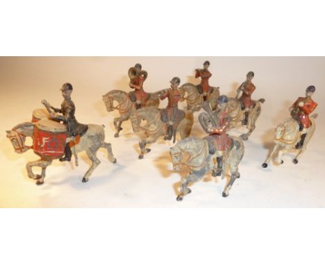 Britains from set 101 Mounted Band of the 1st Life Guards  slotted arms, FIRST VERSION, red jackets: bombardon and clarinet, 
