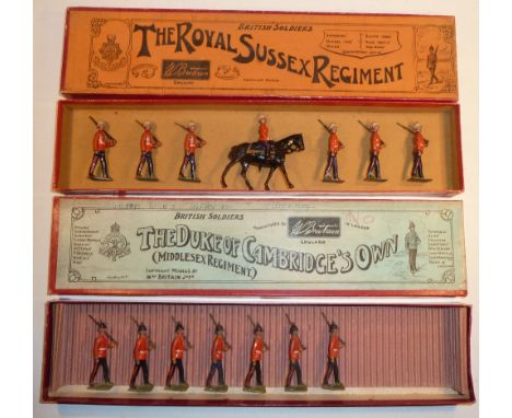 Britains Infantry of the Line marching set 36, Royal Sussex Regiment marching at the slope with mounted officer in original W