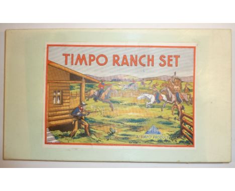 Timpo RARE Ranch Set two-tier Cattle Drive Display mounted Trail Boss and two trail hands, camp fire with four hands playing 