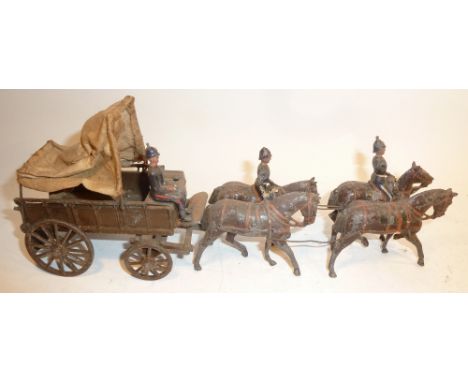 Britains set 145, Royal Army Medical Corps Ambulance Wagon Full Dress, light harness, khaki finish to wagon, with one seated 