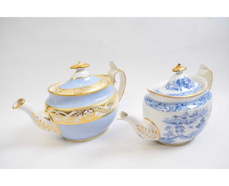 Two early 19th Century English porcelain teapots, one Spode pattern number 2199 in red and the other Miles Mason with factory