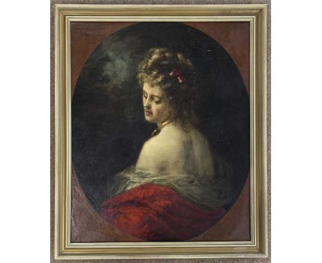 Attributed to Friedrich Pondel (German, b.1830), portrait of a lady in oval, oil on canvas, signed, 25x31ins, 29x35ins inclus