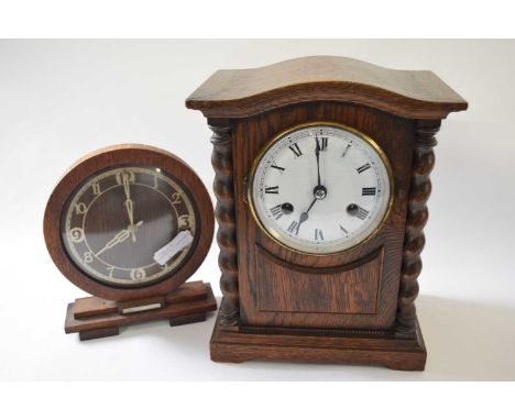 Oak mantel clock together with a Smiths Art Deco style clock
