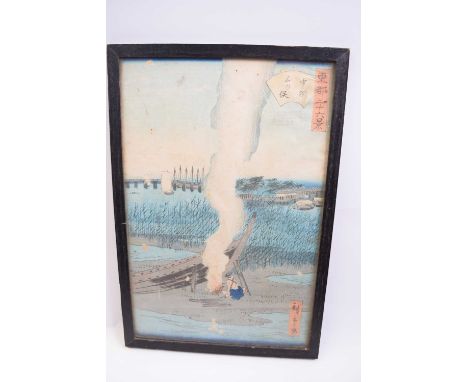 Japanese wood block print in wooden frame