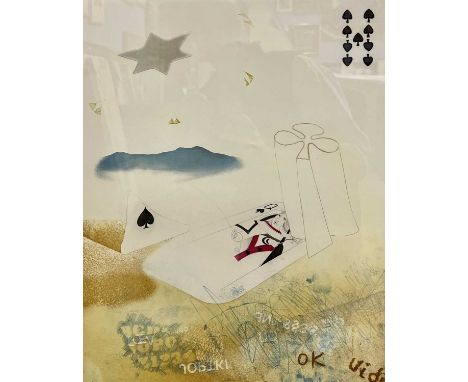 Circle of Conroy Maddox (British, 1921-2005), Abstract composition depicting a playing card Queen of Spades. Work appears uns