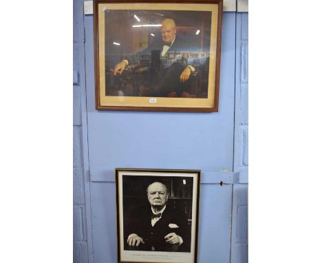 After Arthur Pan, coloured print Winston Churchill together with a further photographic print of Churchill, both framed only 