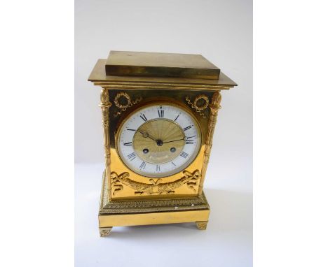 Large early 20th Century brass mantel clock, the clock by Lund &amp; Blockley, London