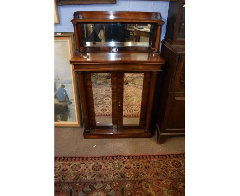 William IV rosewood chiffonier cabinet with galleried shelf over a mirrored back and a base with pillared supports and two mi