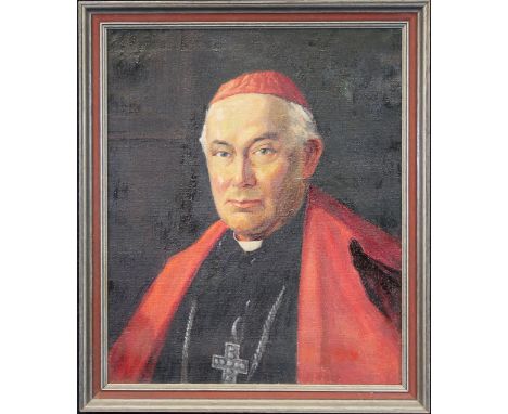 Framed 19th C. Portrait of a Cardinal. Oil on canvas. Appears to be unsigned. Sight size: 23 x 19 in. Overall Size: 27 x 23 i