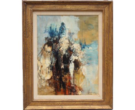 Jean Jansem (France, Armenia, 1920 - 2013) "Three Figures". Oil on Canvas. Signed lower right. Old labels verso. Exhibit loan