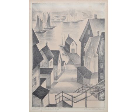 Vera Eugenia Andrus (New York, Massachusetts, Wisconsin, 1896 - 1979) "Street of the Sailloft" Lithograph. Pencil signed and 