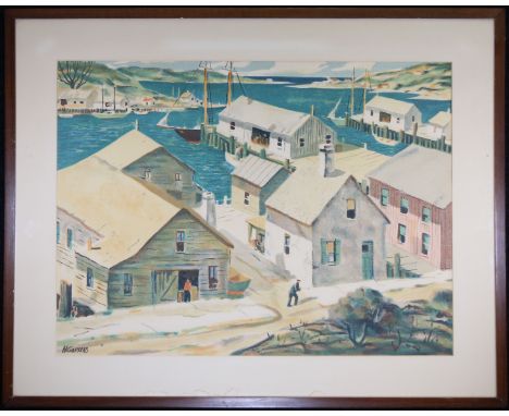 Henry Martin Gasser (American, 1909 - 1981) View of Gloucester Harbor. Lithograph. Gasser got his background in art studying 