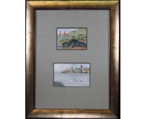 James Yeh-Jau Liu (B. 1910). Signed and dated ('91 / 1993) lower right. Framed watercolors of opposing views of San Francisco