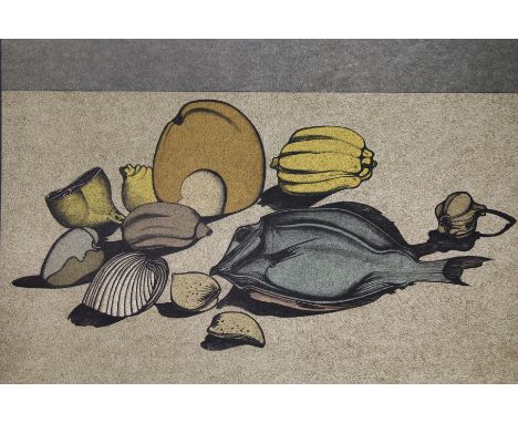 Mihail Chemiakin (New York, Russia born 1943) "Nature Morte w/ Fish" Color Lithograph on Japan paper. Numbered (59/78) lower 