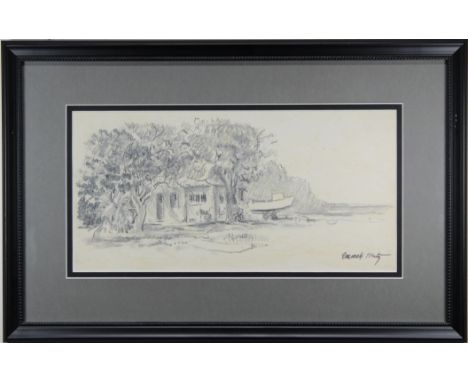 Emmett Fritz (Florida, 1917 - 1995) Pencil Sketch of a Boat on Sore, Likely St. Augustine Florida. Signed lower right. Sight 