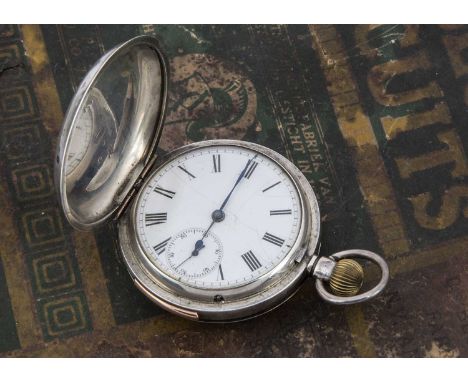 An early 20th century Continental silver full hunter repeater pocket watch, 55mm, As Found, white enamel dial, cracked, with 