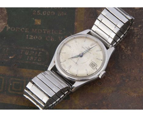 A c1960s Jaeger-LeCoultre automatic stainless steel wristwatch, 34mm, silvered dial with batons, date aperture, appears to ru