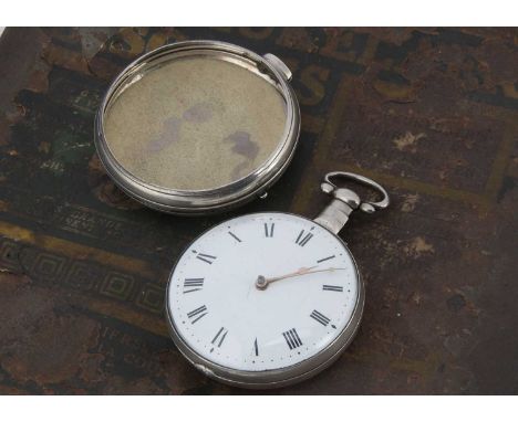 A George III silver oversized pair cased pocket watch, 78mm and inner 70mm, marked Cattle &amp; Barber to inner dustcover and