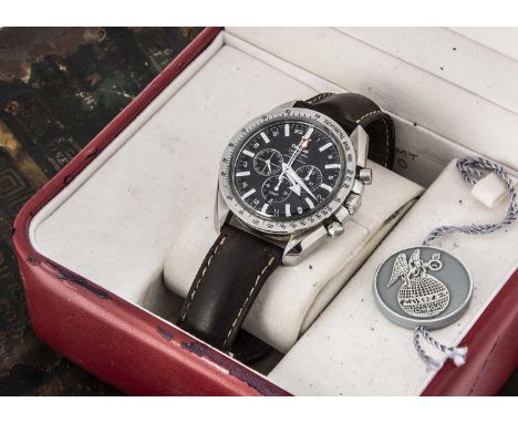 PLEASE NOTE THIS IS A SPEEDMASTER: A modern Omega GMT Seamaster Co-Axial Chronometer automatic stainless steel wristwatch, 42