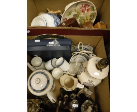 Two boxes of assorted china wares to include a Royal Worcester "Medici" part coffee set, a Mason's ironstone Liberty Ianthe j