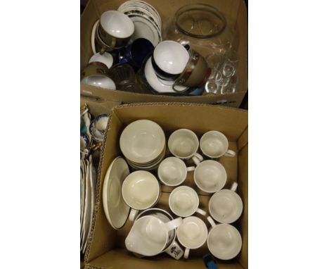 Two boxes of assorted china wares to include Midwinter, Denby, etc