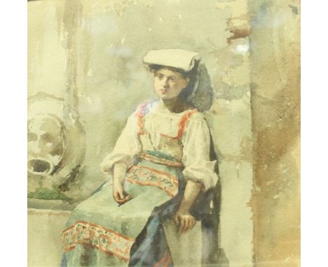 RASI "Continental scene of a girl seated", watercolour on paper, signed and dated 1876 lower left, together with F K CRUICKSH
