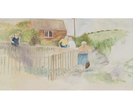 ▲ Tessa Newcomb (b.1955)  Leiston people signed with initials and dated '91' l.r., pencil and gouache on board 31 x 55.5cm   