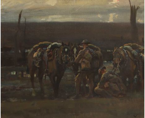 ▲ Sir Alfred James Munnings PRA RWS (1878-1959)  'Canadian Cavalry Watering Horses' signed 'A. J. Munnings' l.r., oil on canv