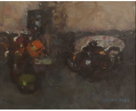 ▲ William Selby (b.1933) Still life with teapotsigned 'WILLIAM SELBY' l.r., oil on board25 x 30cmCondition ReportFramed: 38.5