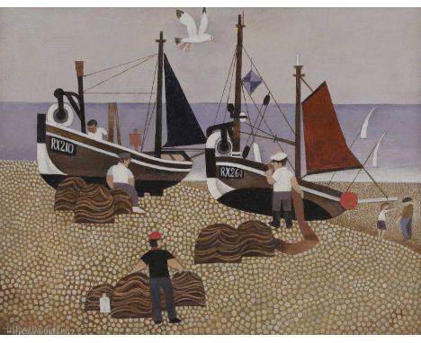 ▲ Alfred Daniels (1924-2015) Fishermen on the shoresigned and dated 'Alfred Daniels 1997' l.l., oil on canvas board30 x 37.5c