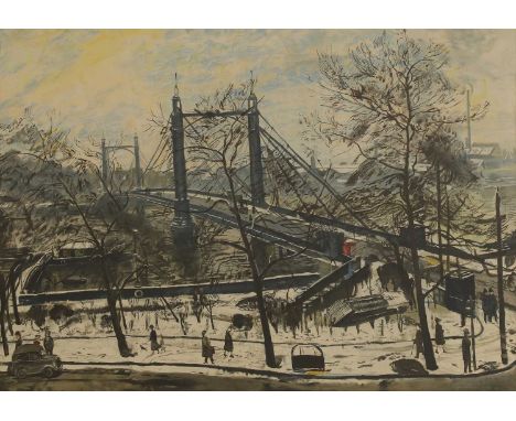 ▲ Carel Weight CH RA (1908-1997) 'Albert Bridge'lithograph in colours, 1947, from the J Lyons series 'Lithographs by Contempo