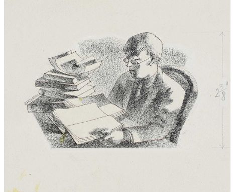 ▲ Barnett Freedman (1901-1958) Man readingpen and ink, and charcoal, heightened with white11 x 12cm,together with:An illustra