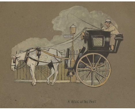 Cecil Aldin (1870-1935) 'A Relic of the Past', a hansom cabsigned 'Cecil Aldin' on fence l.l., inscribed with title l.c., wat