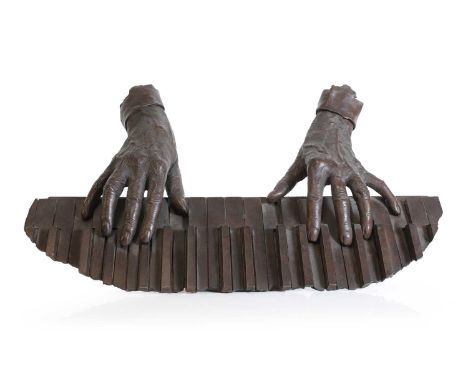 ▲ Nicholas Dimbleby (1946-2024) Sir Claus Moser's hands playing the pianobronze, signed, inscribed and dated 'Dimbleby Lifeca