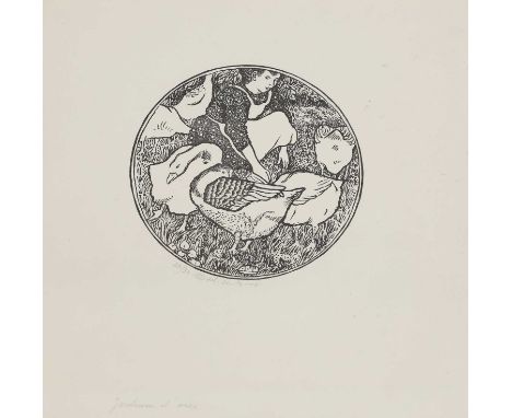 Lucien Pissarro (French, 1863-1944)  'Gardeuse d'oies' woodcut, numbered and inscribed '26/30 del.sc.& imp', also inscribed w
