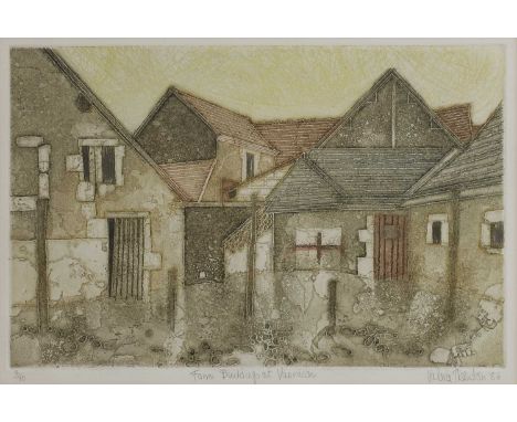 ▲ Valerie Thornton (1931-1991) 'Farm Buildings at Vauracon'etching and aquatint in colours, signed and dated 'Valerie Thornto