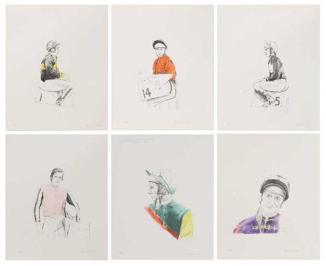 ▲ Bryan Organ (b.1935) 'Six British Jockeys', 1974a set of six lithographs of Geoff Lewis, Jimmy Lindley, Joe Mercer, Lester 