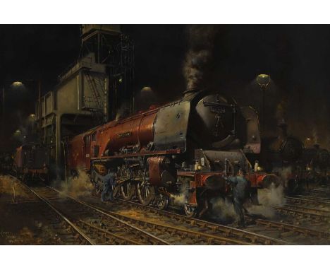 ▲ Terence Cuneo (1907-1996) Duchess of Hamilton, Willesden Shed, 1989signed and dated '.CUNEO./JANUARY/1989' l.l., inscribed 